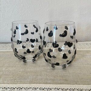 NWOB Anthropologie Stemless Wine Glass with Black Hearts